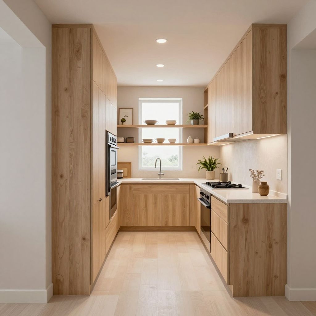 Narrow Kitchen With A Hidden Pantry Wall