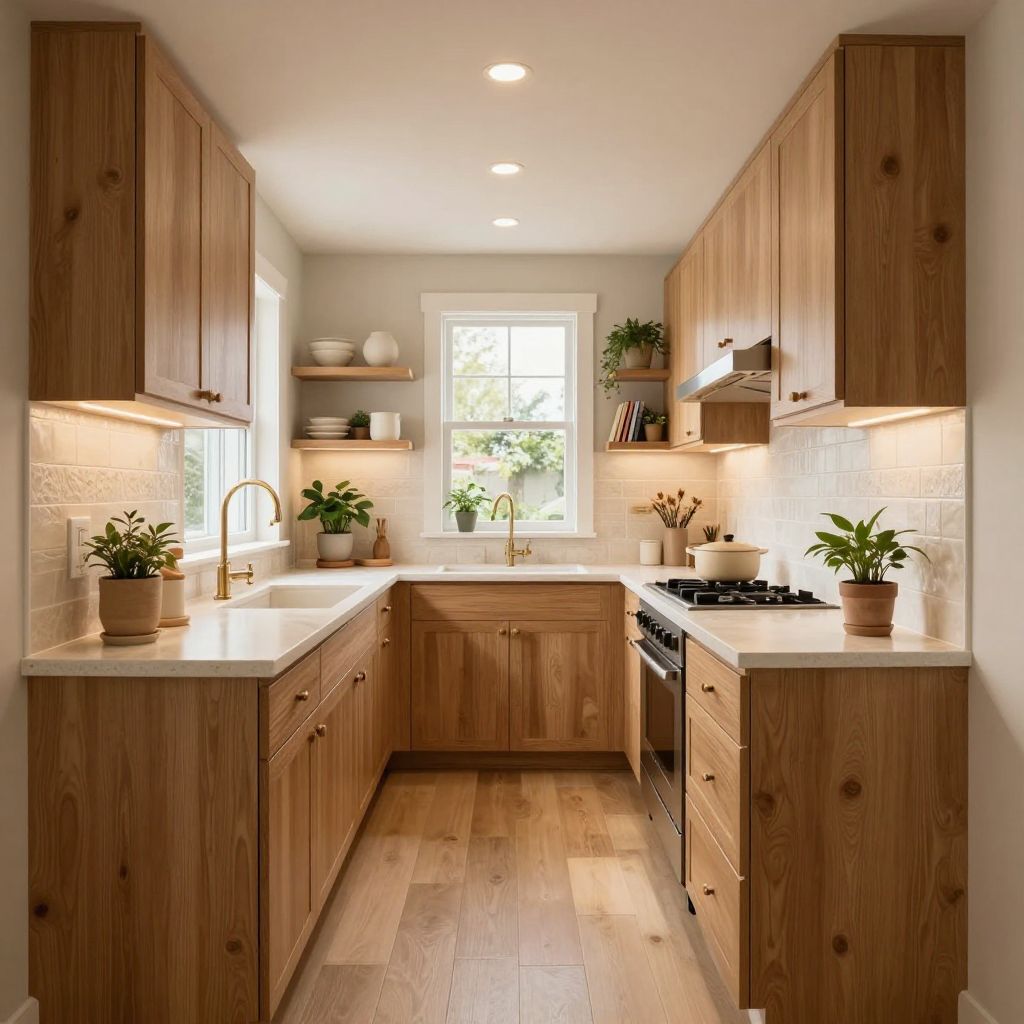 Natural Narrow Kitchen With Stone, Wood, And Texture
