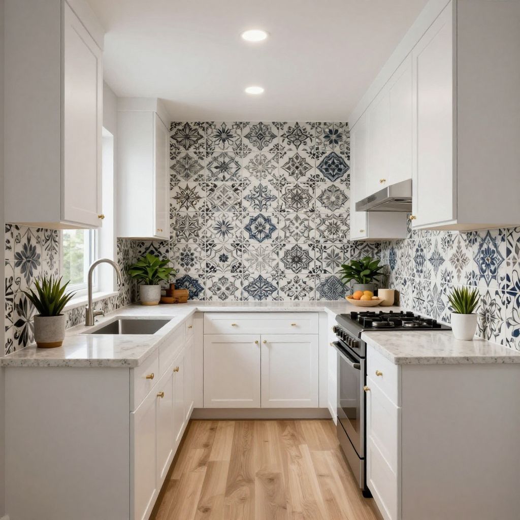 Compact Narrow Kitchen With A Statement Backsplash