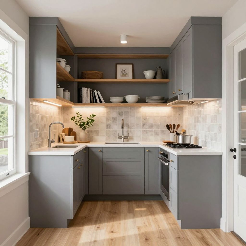 Open Shelving Above A Compact Work Zone