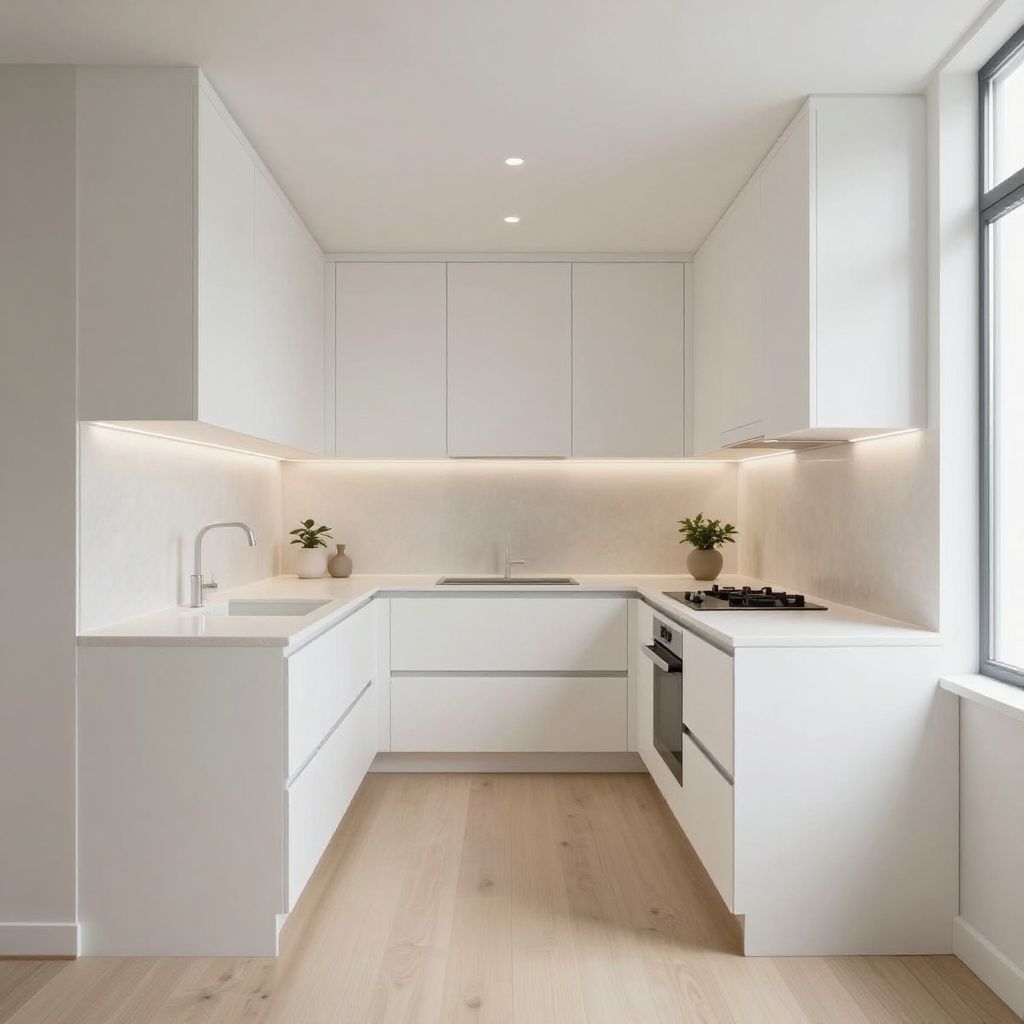 Minimalist Narrow Kitchen With Handleless Cabinets
