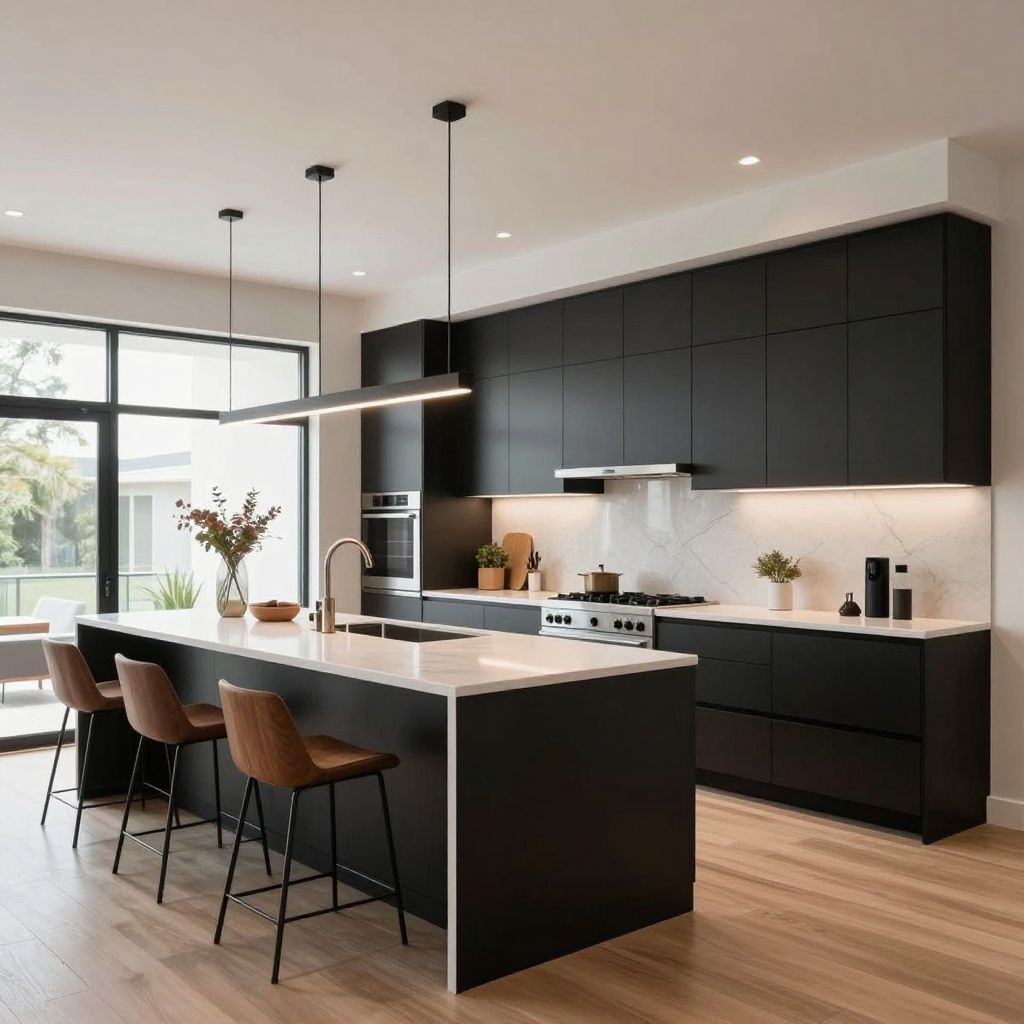 Black painted kitchen cabinets with a clean modern edge