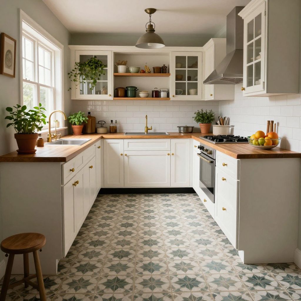 Patterned Cement Tile for a Bold Small Kitchen