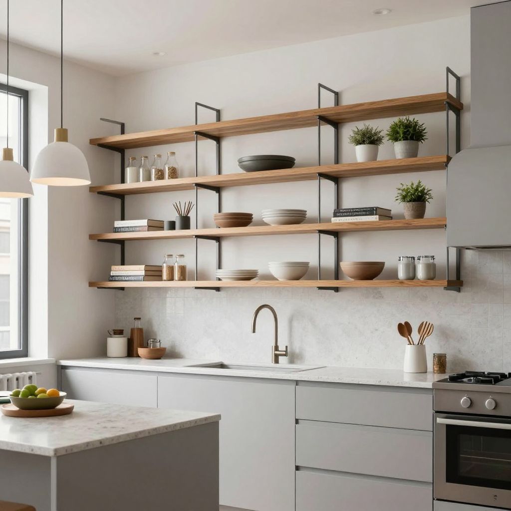 small kitchen shelf ideas full wall shelf ladder look