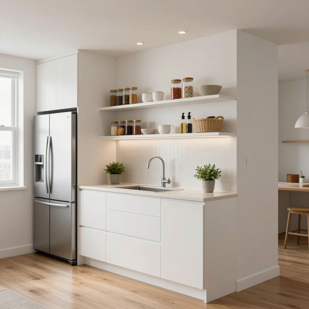 small kitchen shelf ideas narrow shelves beside the fridge