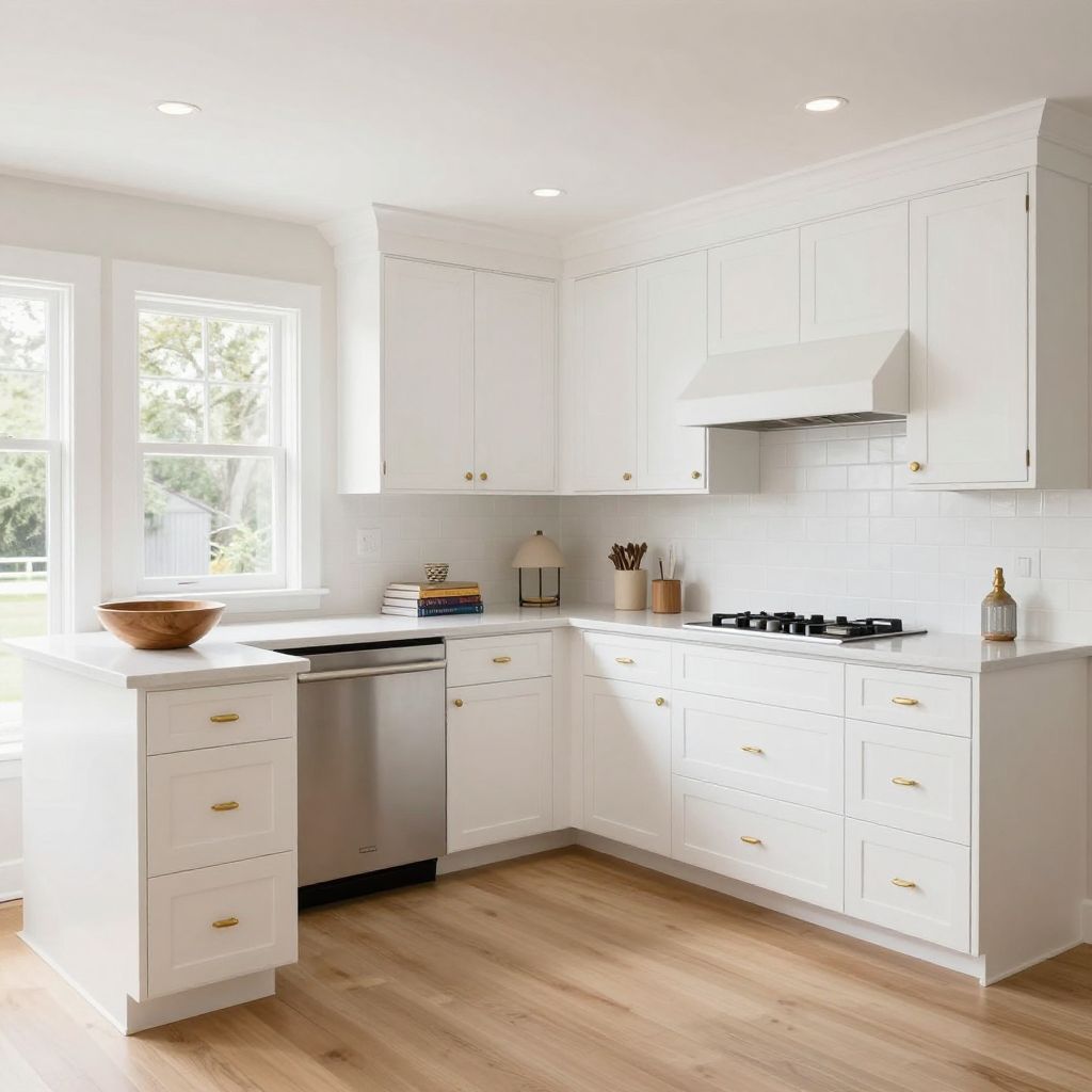 Crisp white u shaped kitchen
