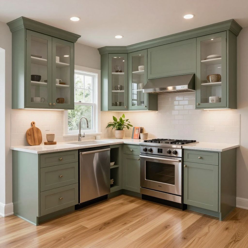 U shaped kitchen with lots of glass