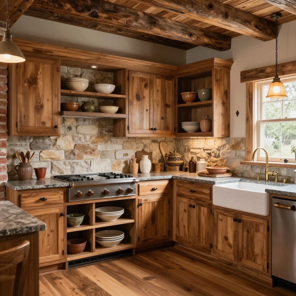 Rustic u shaped kitchen with natural texture