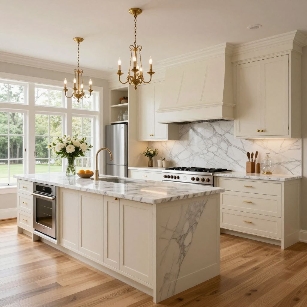 Luxury u shaped kitchen with marble details