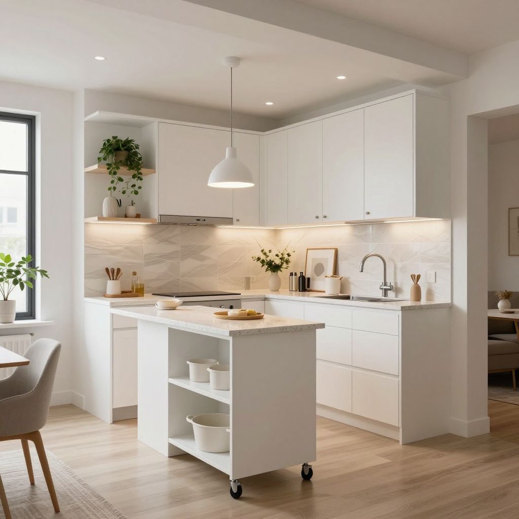 very small open plan kitchen living room idea 11