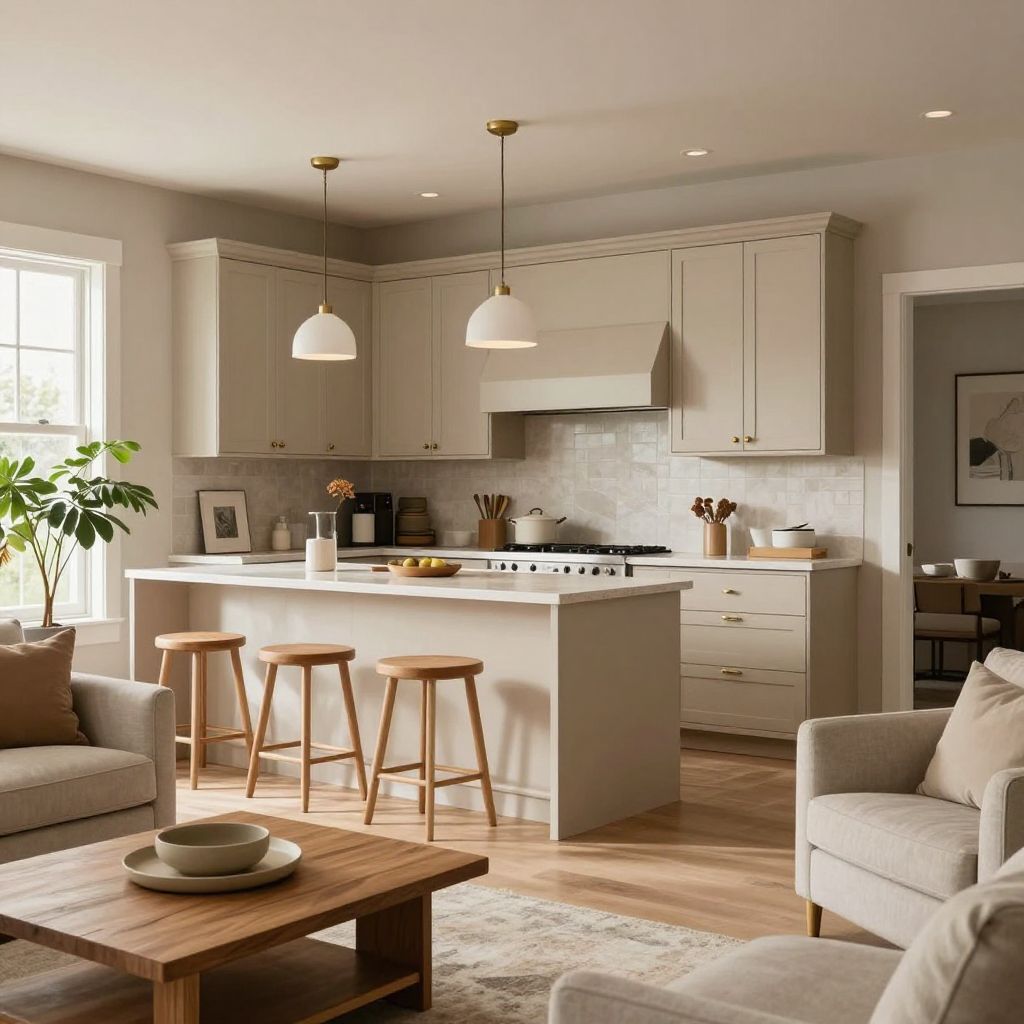 very small open plan kitchen living room idea 13