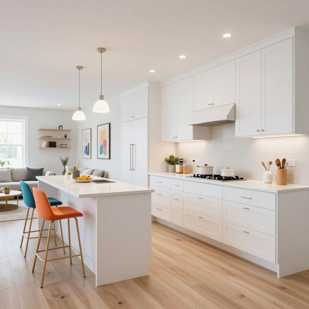 very small open plan kitchen living room idea 14