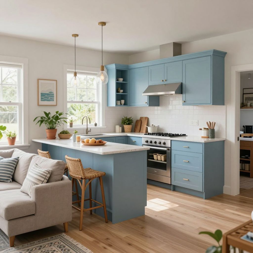 very small open plan kitchen living room idea 8