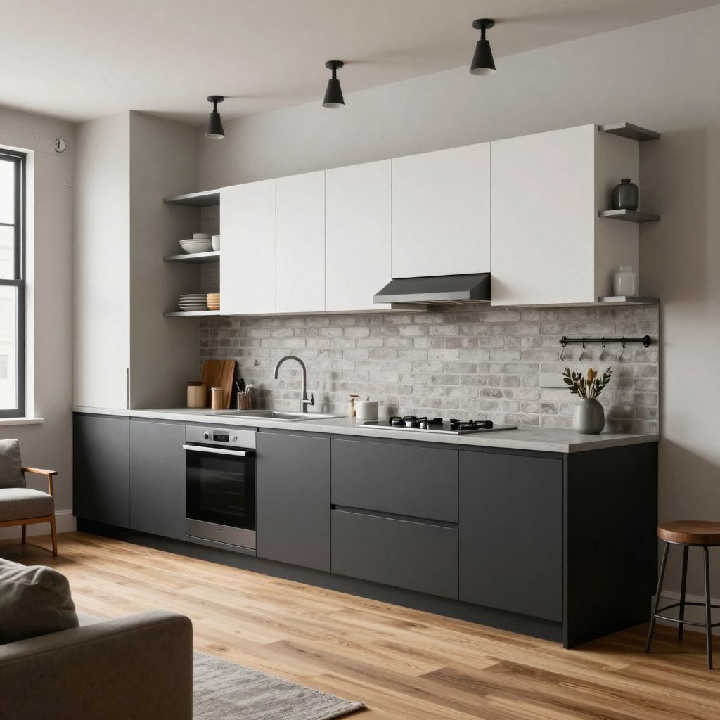 very small open plan kitchen living room idea 7