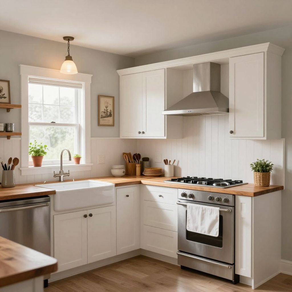 Beadboard backsplash for cozy cottage style with white cabinets