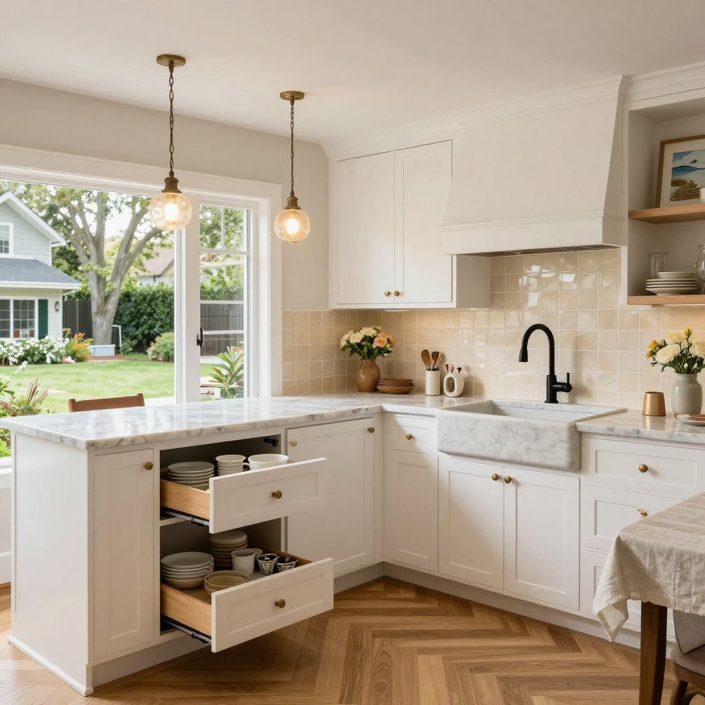 Handmade zellige tile for texture and charm with white cabinets