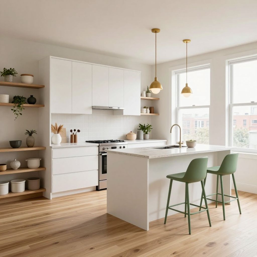 Chartreuse accents in a neutral kitchen